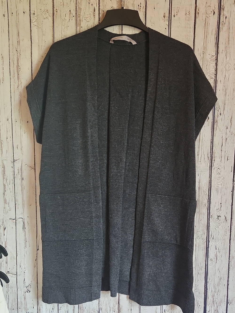 Athleta Charcoal Gray Open Front Short Sleeve Longline Cardigan XS Relaxed